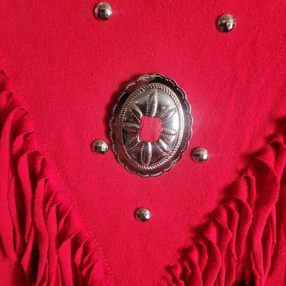 Sas'sa Western Fringe Top Womens Size Medium Red Beaded Concho's Cowgirl Vintage - Picture 6 of 9